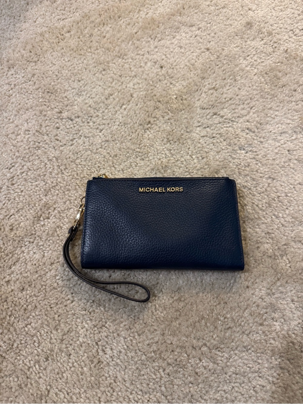 NWOT Michael Kors Women's Jet Set Travel Double Zip Leather Wristlet Wallet Navy